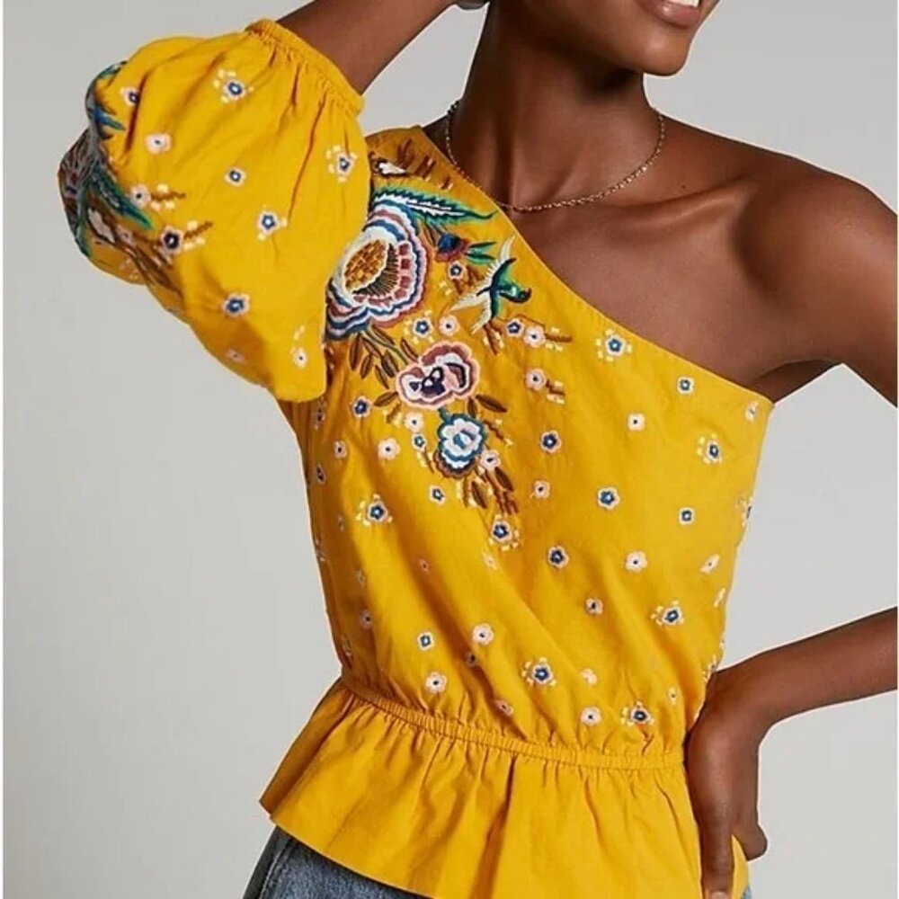 Seen Worn Kept‎ Embroidered One Shoulder Blouse Top Boho Festival Sz 12 B32